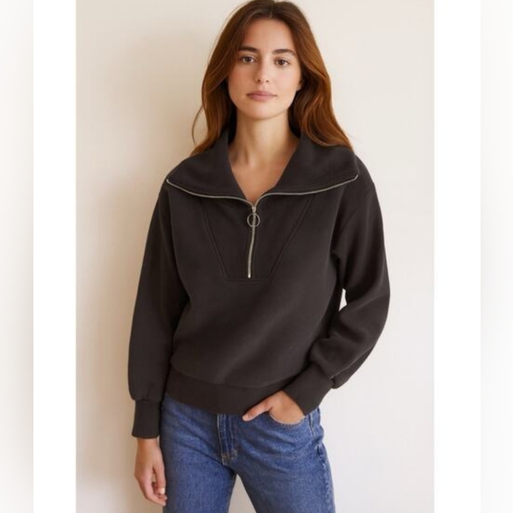 Truth 3/4 zip Black Heavy Top WomenXS Oversized